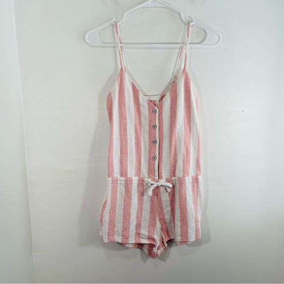 LVHR Taylor Pink White Stripe Button Front Waist Tie Romper XS - Picture 2 of 13